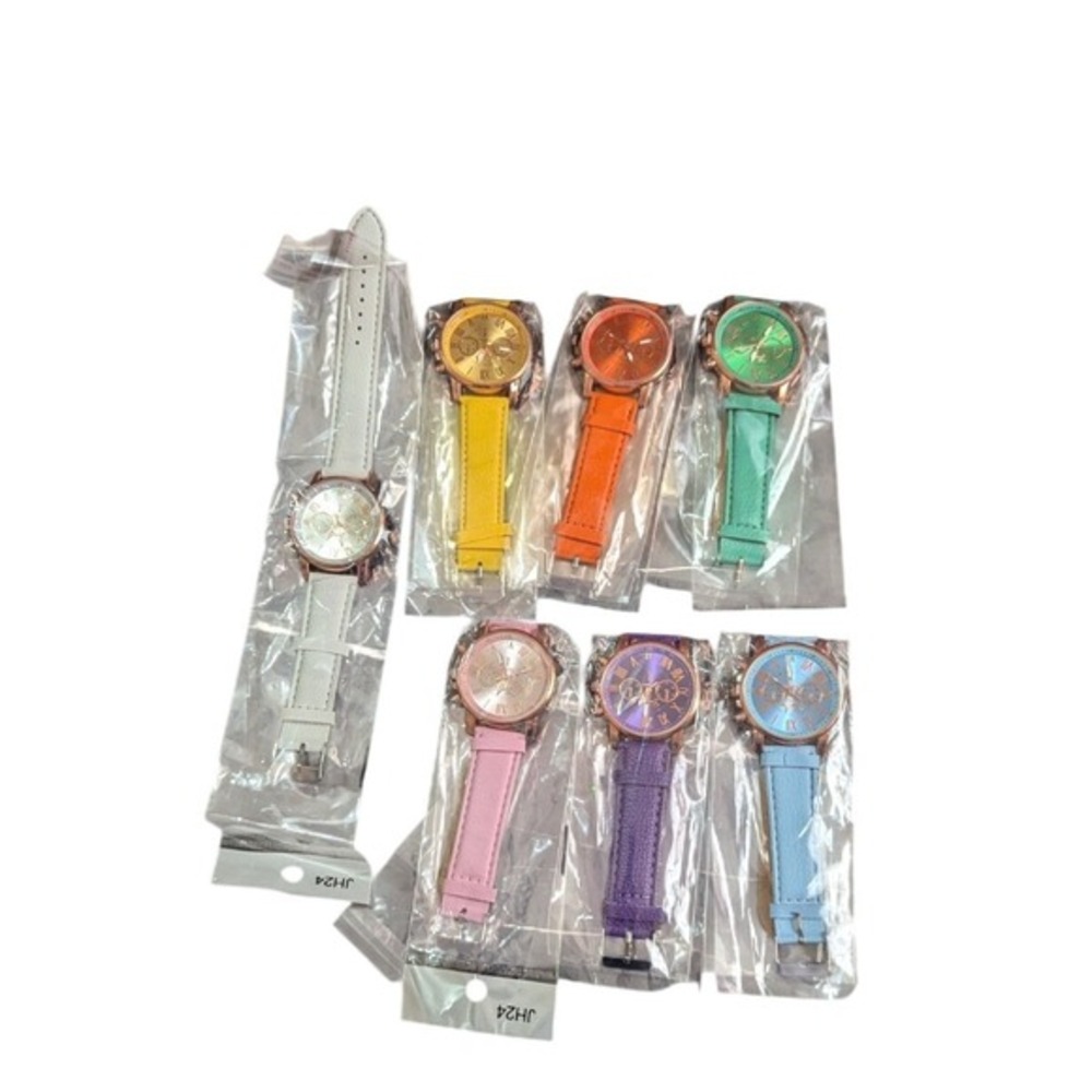 Geneva Rose Gold Tone Watch Set of 7 Colorful‎ Bands New Old Stock JH24